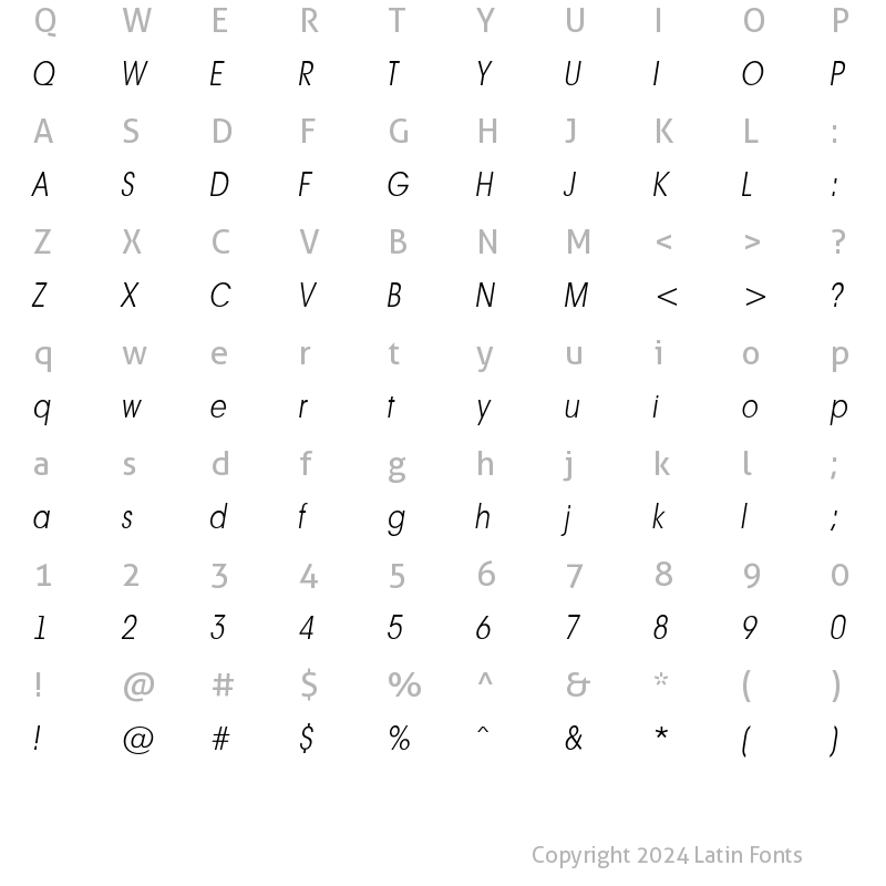 Character Map of a_AvanteLtNr ThinItalic