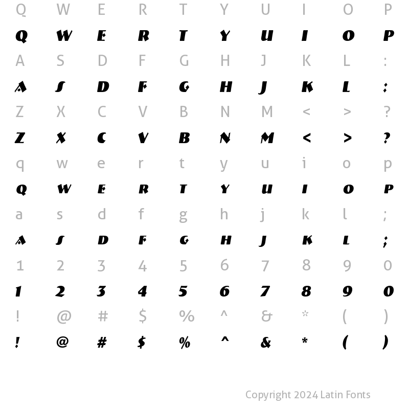 Character Map of a_BremenCapsNr BoldItalic