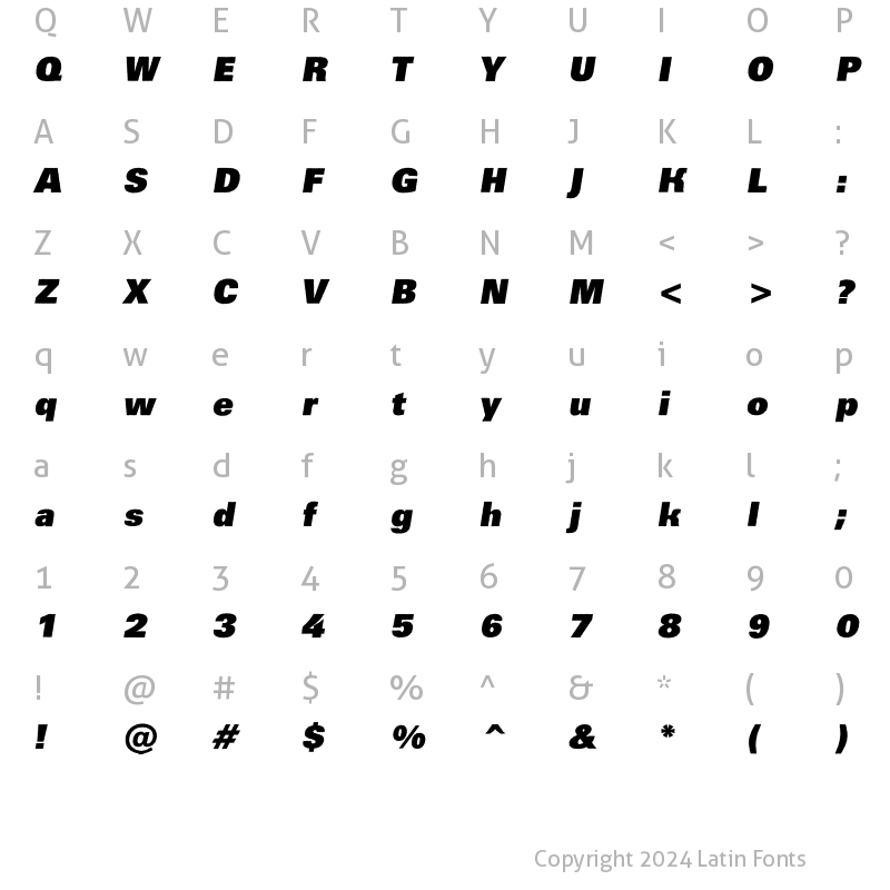 Character Map of a_GroticRoughXBkObl Regular