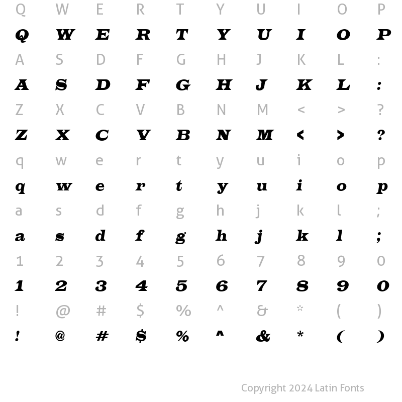 Character Map of a_Latino Italic