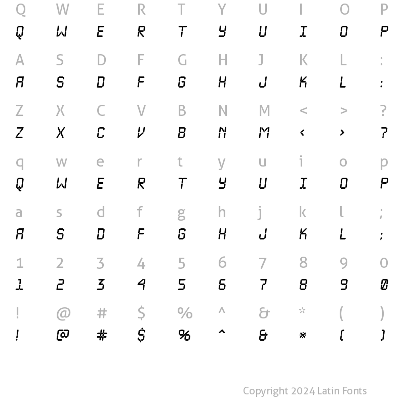 Character Map of a_LCDNovaObl Regular