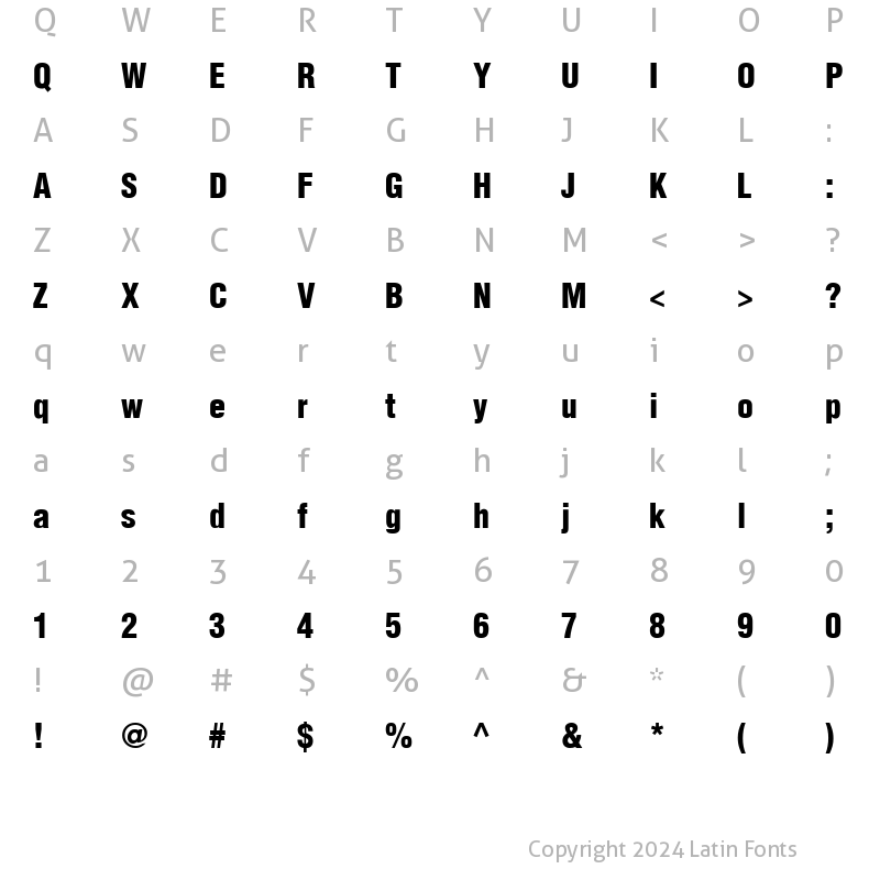 Character Map of AGLettericaCondensedLight Bold