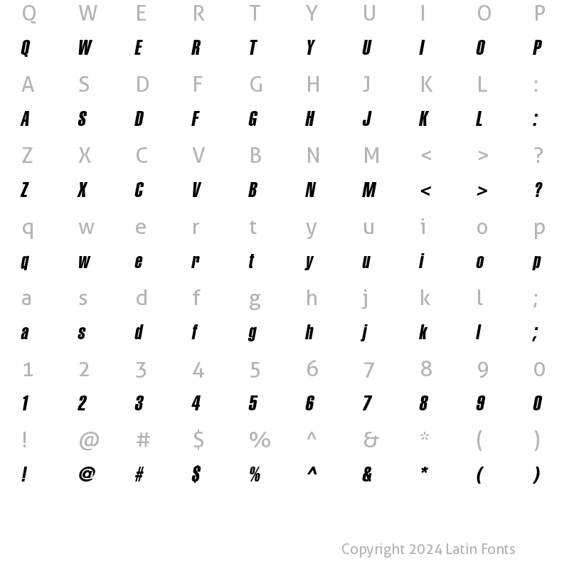 Character Map of AGLettericaExtraCompressed Oblique