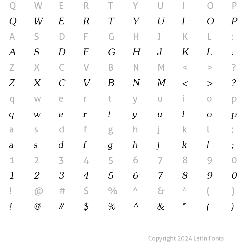 Character Map of AGPresquire Oblique