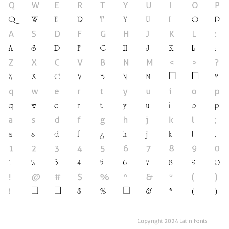 Character Map of AGReverance Roman