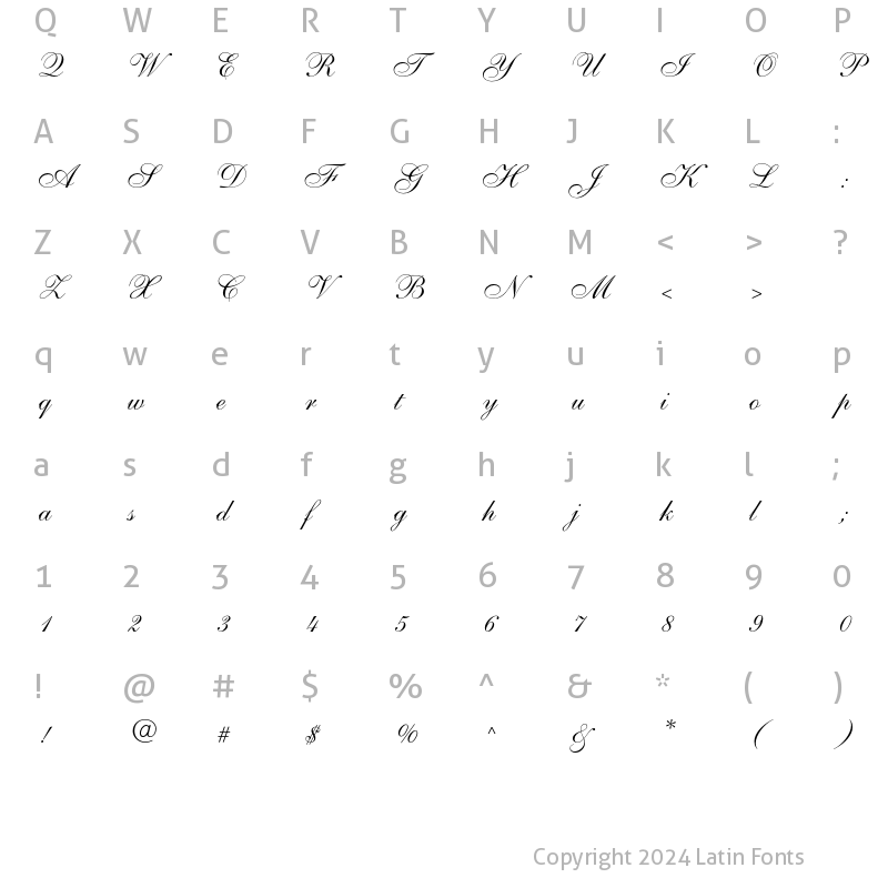 Character Map of AllegroScript Italic