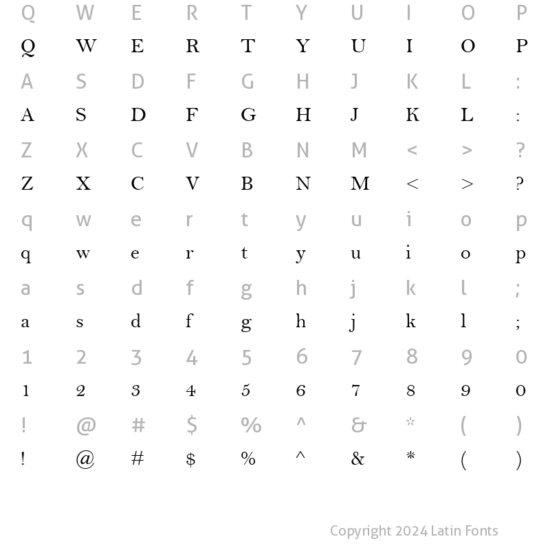 Character Map of Bell MT Regular