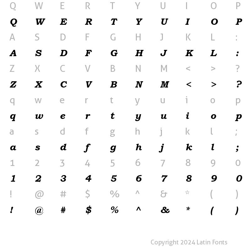 Character Map of Bookman Old Style Bold Italic