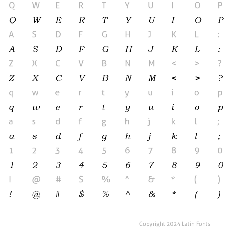 Character Map of Bookman Old Style Italic