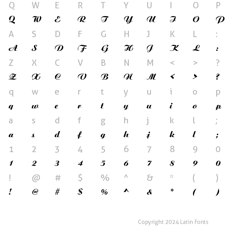 Character Map of Boyarsky Bold Italic