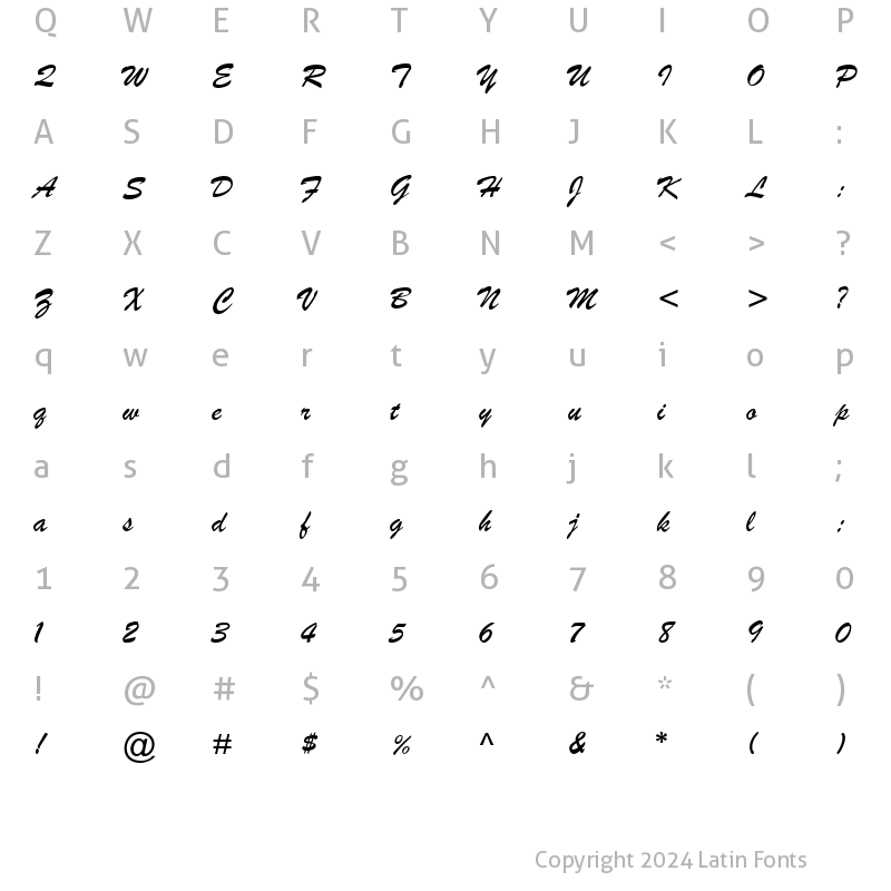 Character Map of Brush Script MT Italic