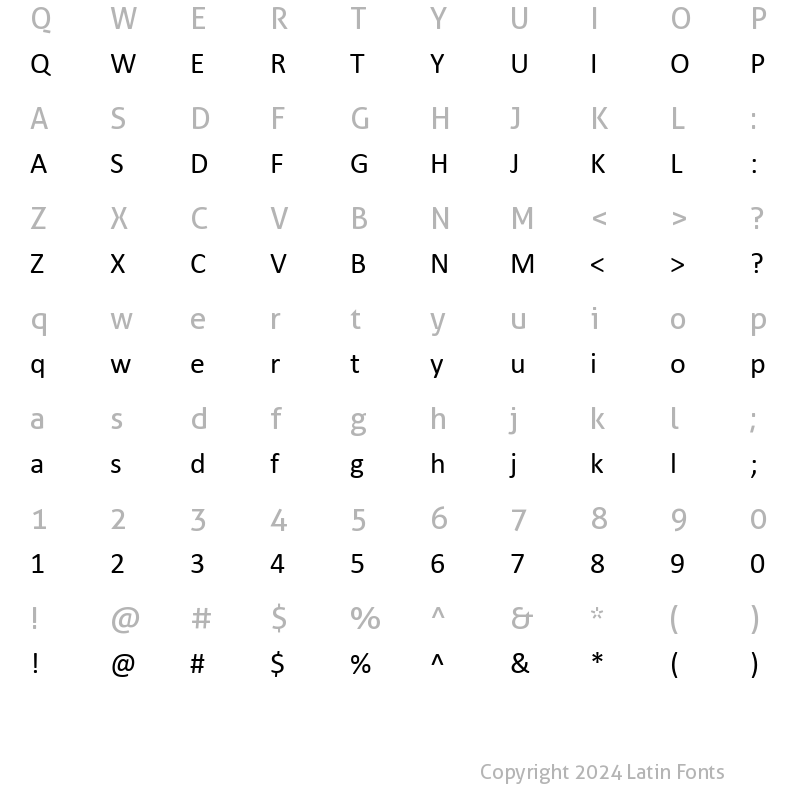 Character Map of Calibri Regular