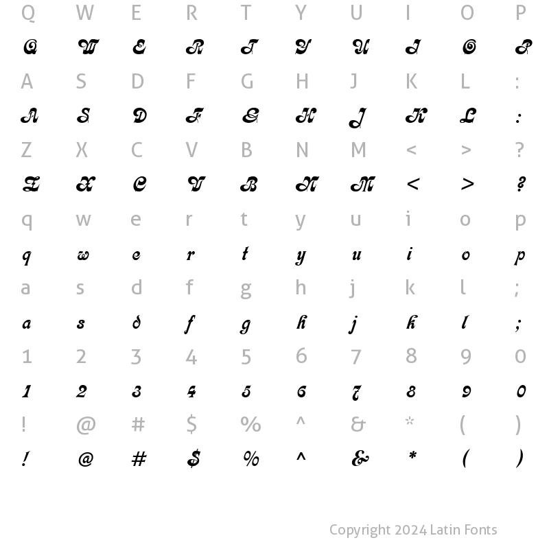 Character Map of Calligraph Medium