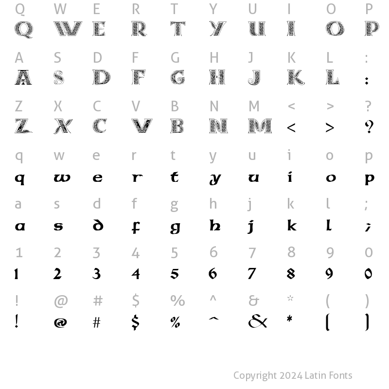 Character Map of Celticmd Decorative w Drop Caps
