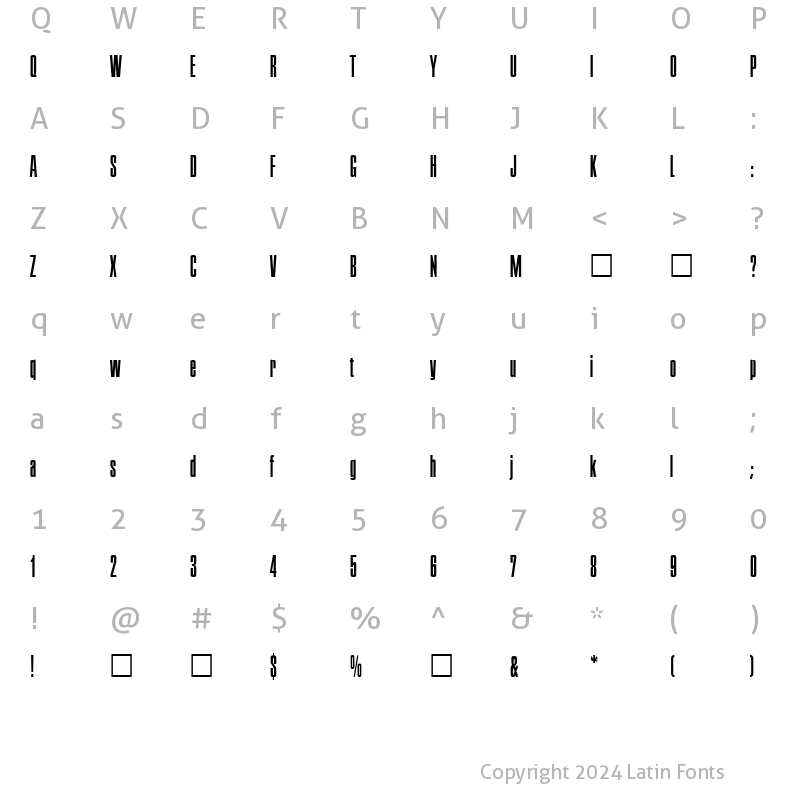 Character Map of Corporate Regular