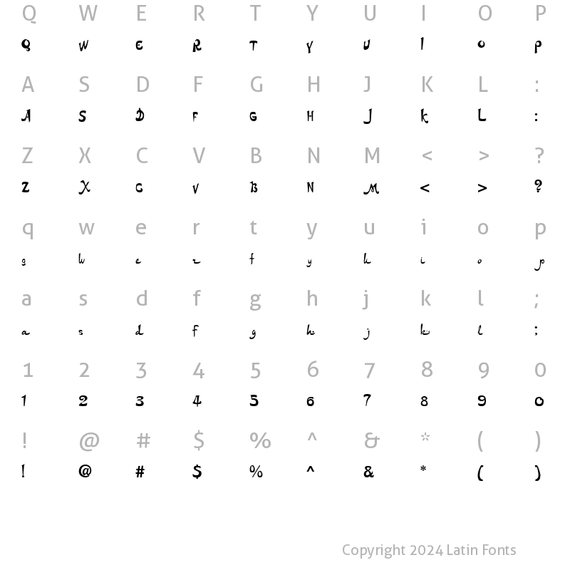 Character Map of DS Arabic Regular