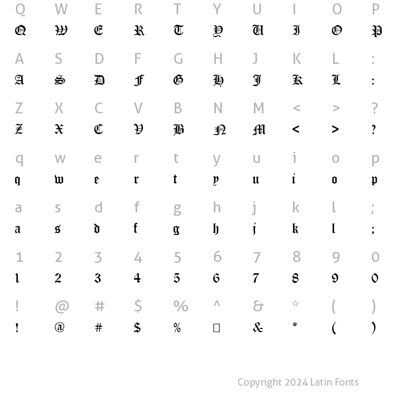 Character Map of Encient German Gothic Regular