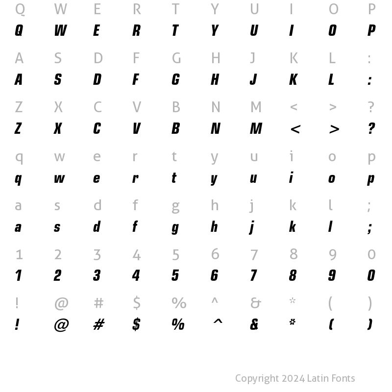 Character Map of EuropeCond Bold Italic