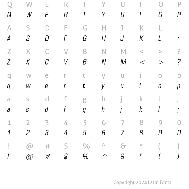 Character Map of EuropeCond Italic