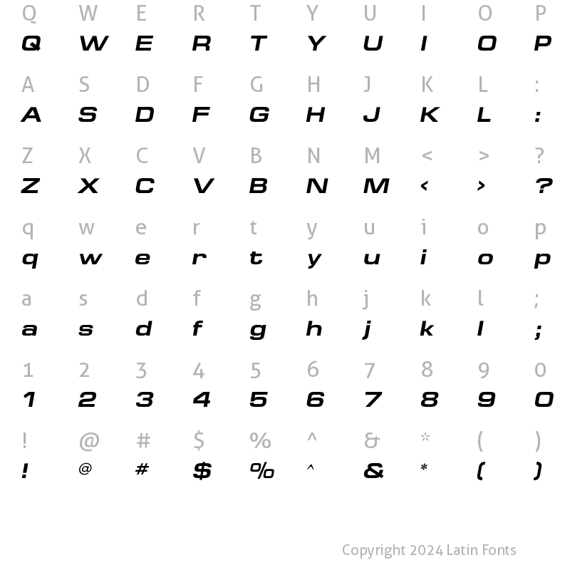 Character Map of EuropeExt Bold Italic