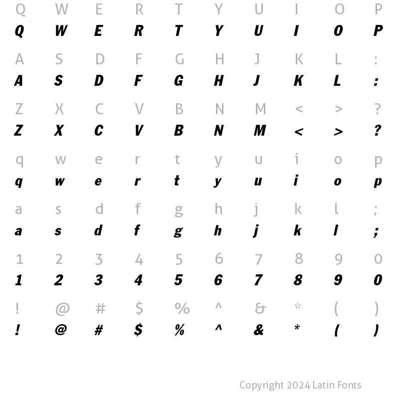 Character Map of FagotCondensed Italic