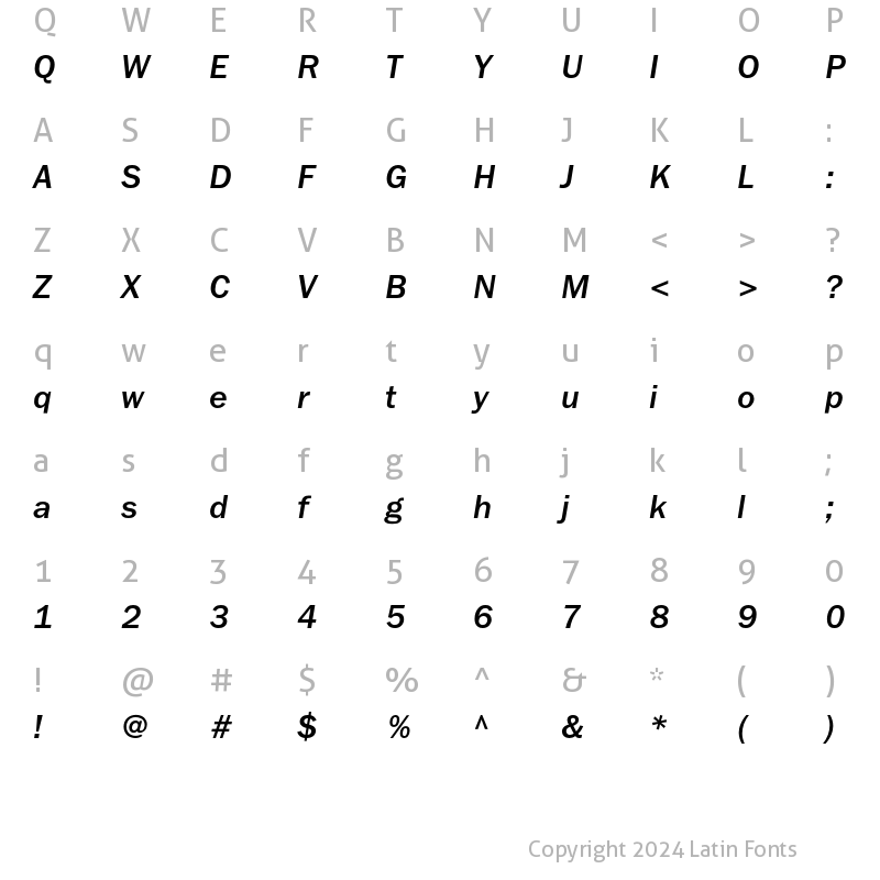 Character Map of FranklinGothicMediumC Italic