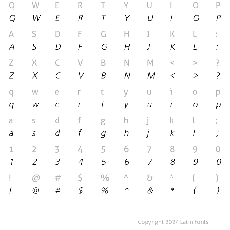 Character Map of FreeSetC Italic