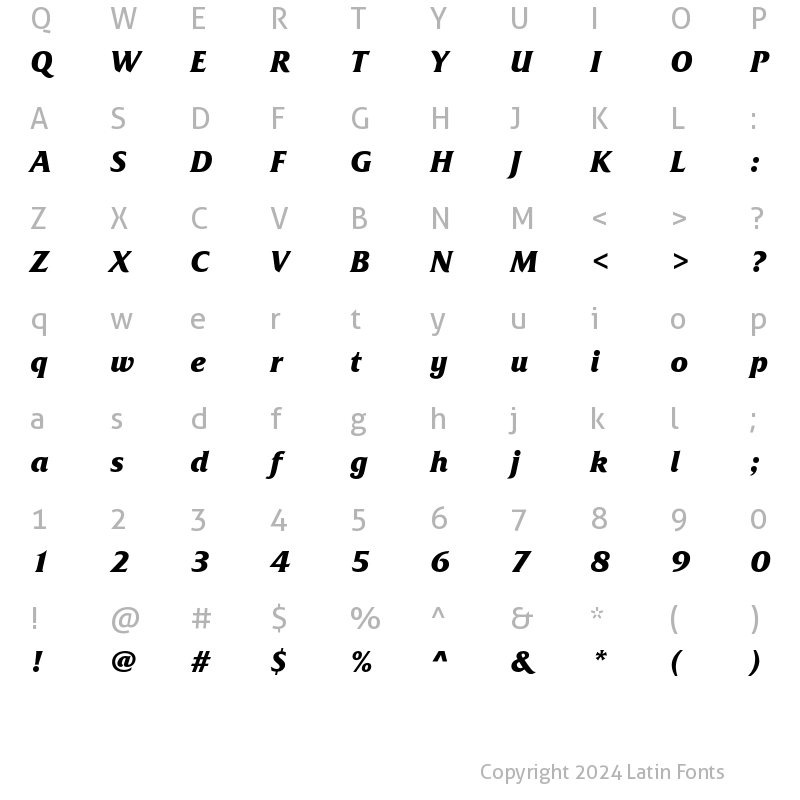 Character Map of FrizQuadrataC Bold Italic