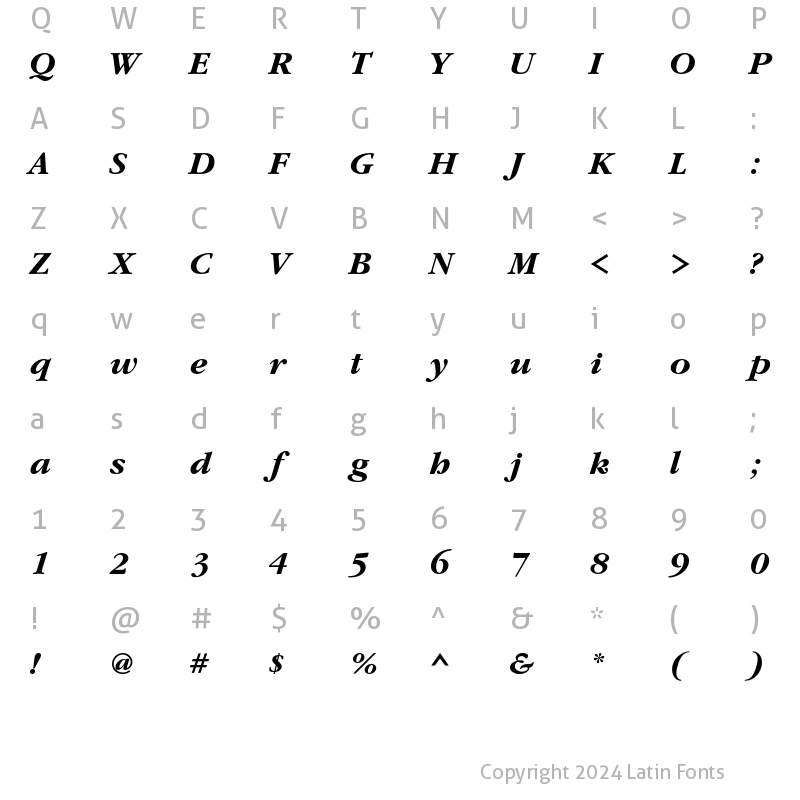 Character Map of GaramondC Bold Italic