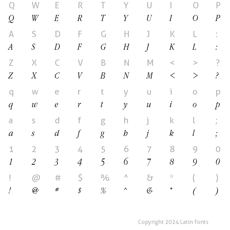 Character Map of GaramondNarrowC Italic
