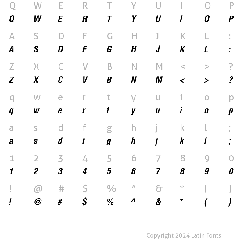 Character Map of HeliosCond Bold Italic