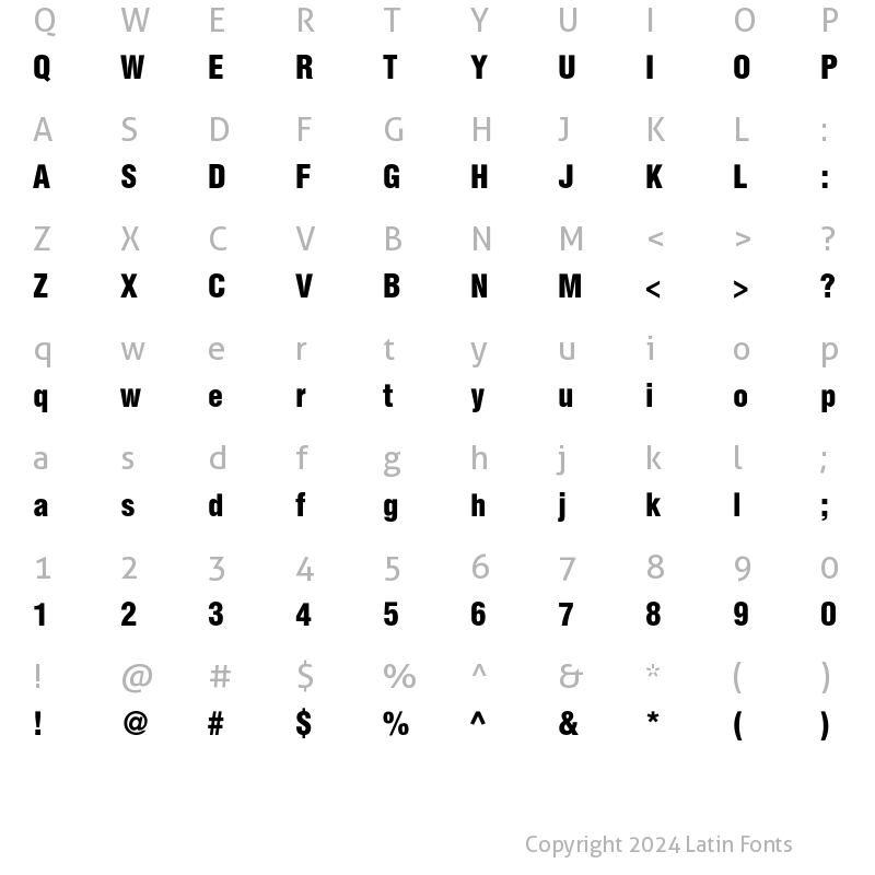 Character Map of HeliosCondBlack Regular