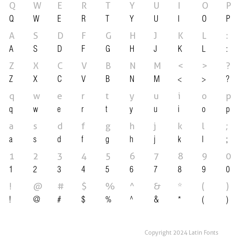 Character Map of HeliosCondLight Regular