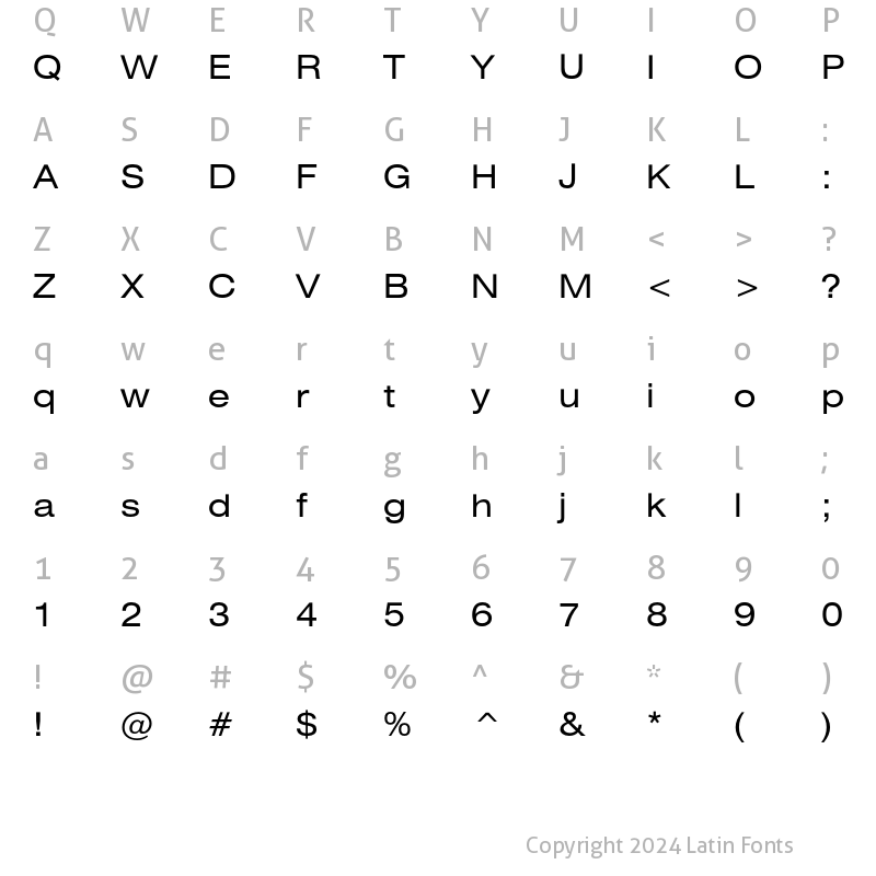 Character Map of HeliosExt Regular