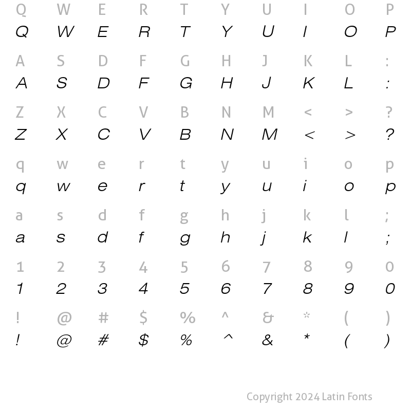 Character Map of HeliosExtLight Italic