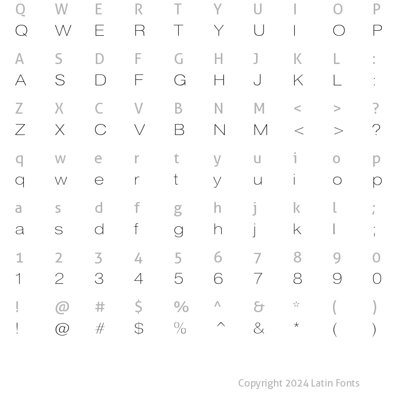 Character Map of HeliosExtThin Regular