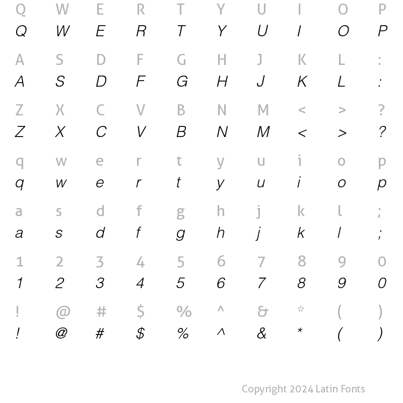 Character Map of HeliosLight Italic