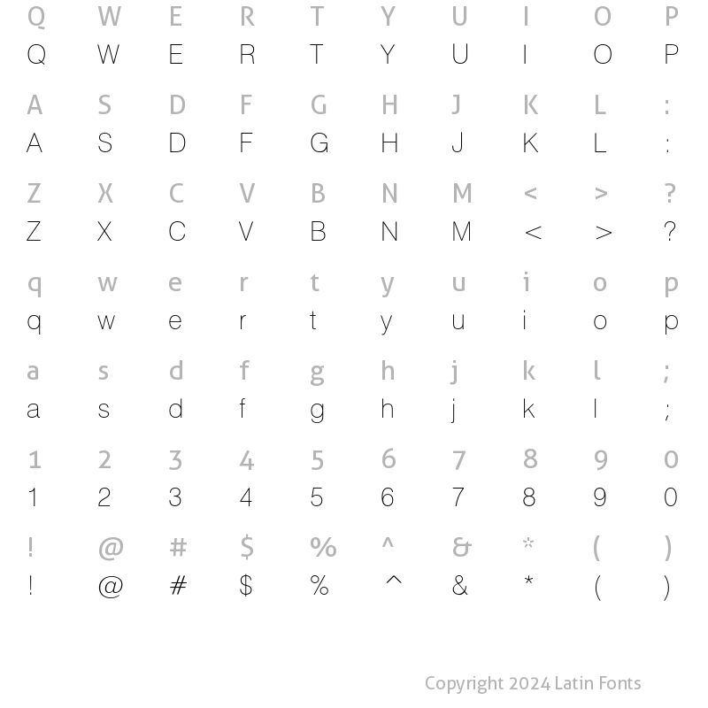 Character Map of HeliosThin Regular