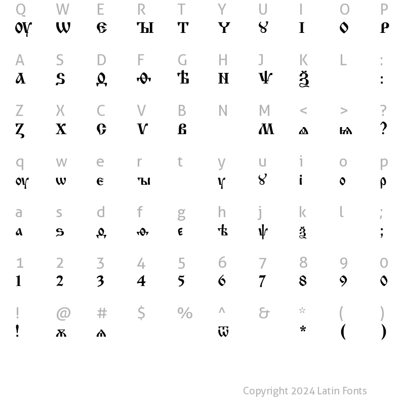 Character Map of IzhitsaC Regular