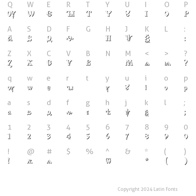 Character Map of IzhitsaShadowC Regular