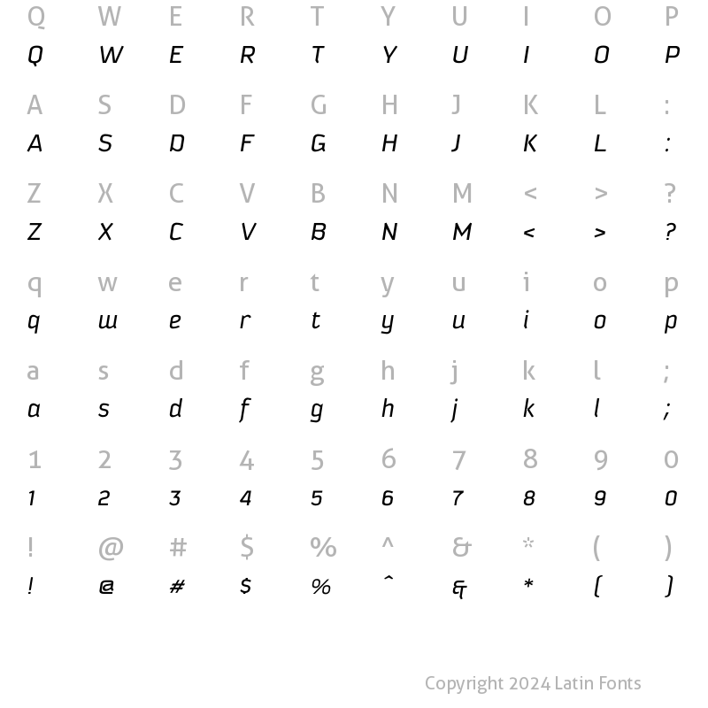 Character Map of Kautiva Pro Italic