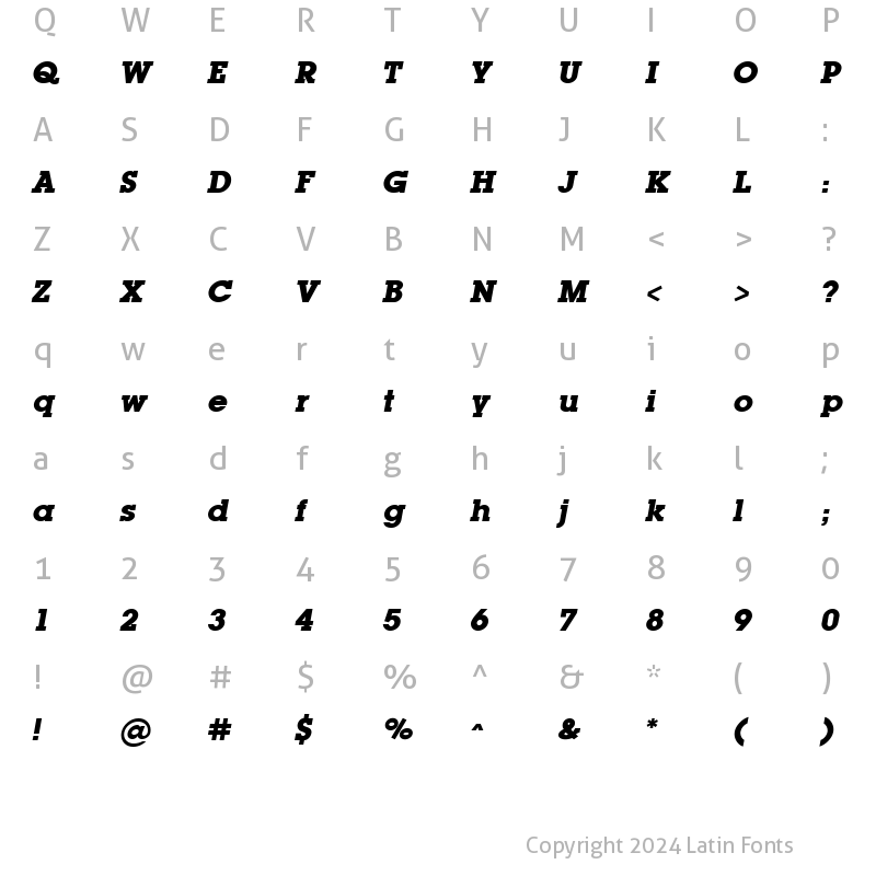 Character Map of Luga Bold Oblique