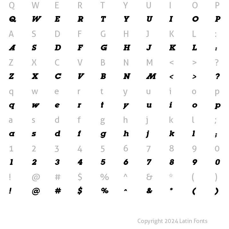 Character Map of LugaAd Bold Oblique