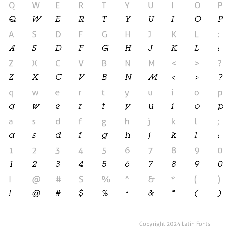 Character Map of LugaBookAd Book Oblique