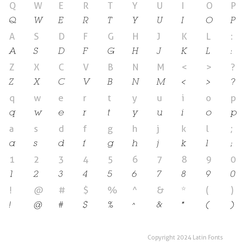 Character Map of LugaExtra ExtraLight Oblique