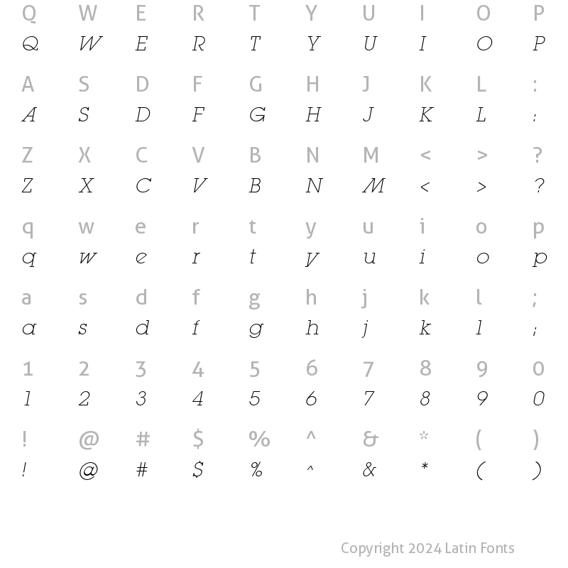 Character Map of LugaExtraAd ExtraLight Oblique