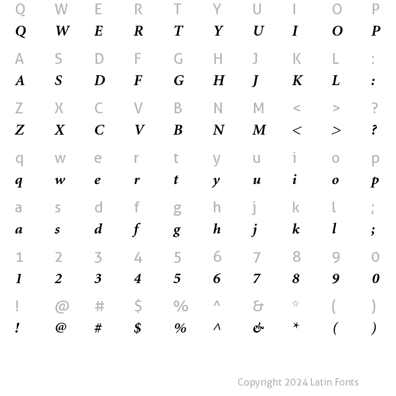 Character Map of Miniature Bold Italic