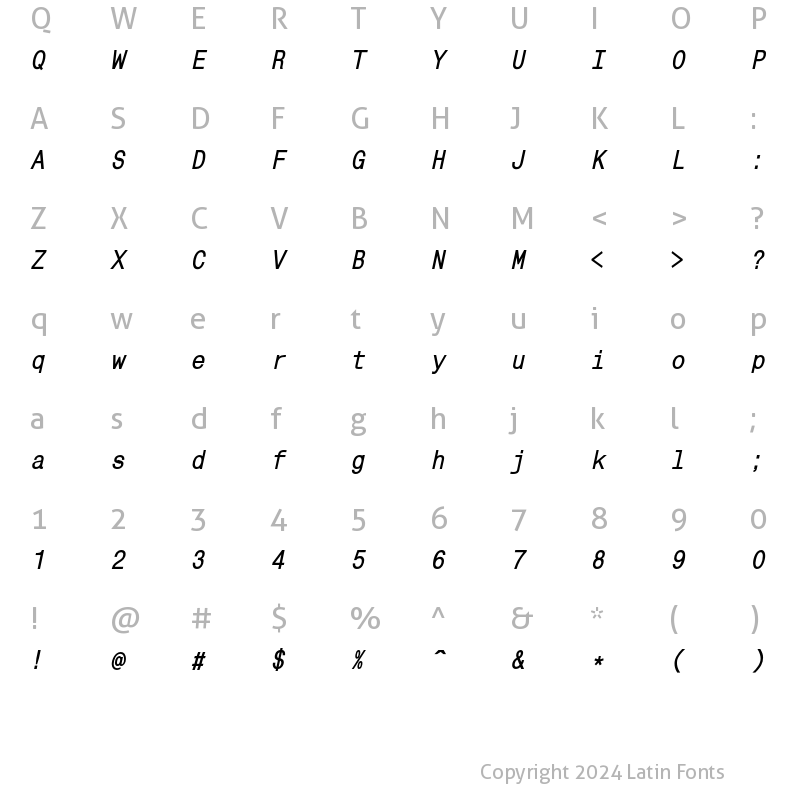 Character Map of MonoCondensedC Bold Italic