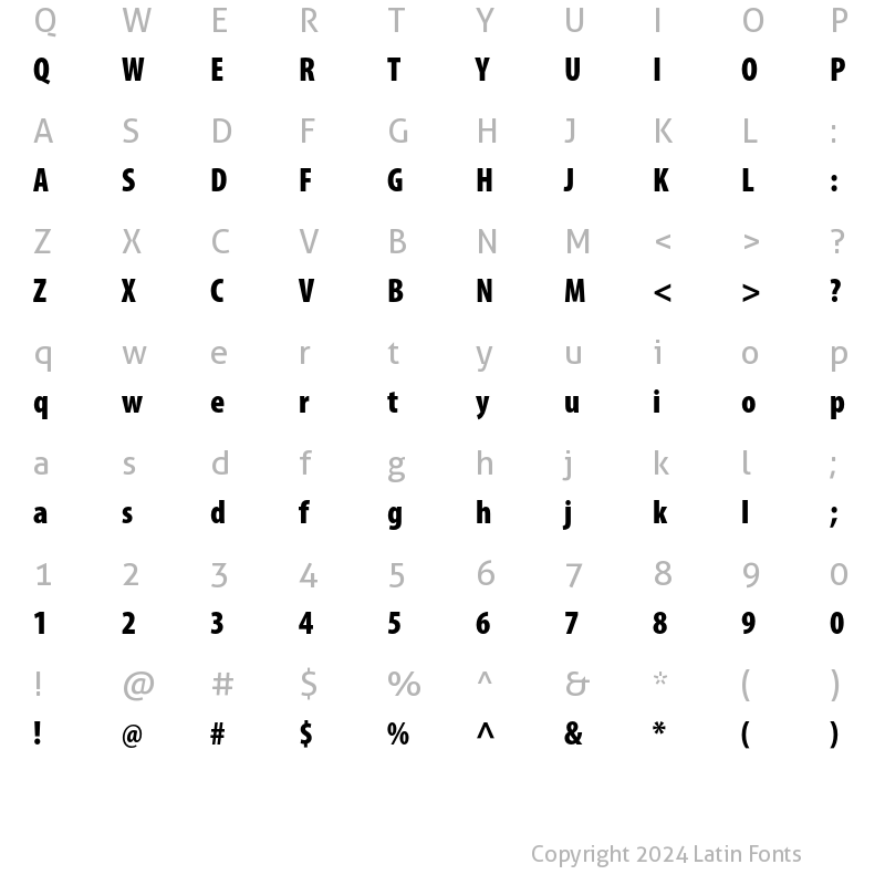 Character Map of Myriad Pro Black Condensed