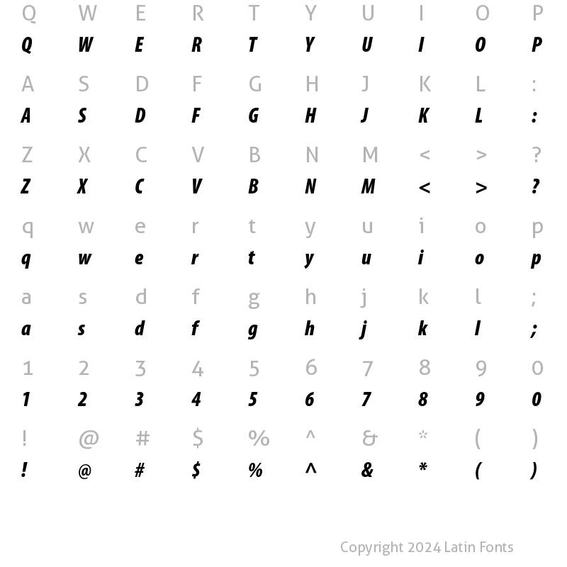 Character Map of Myriad Pro Black Condensed Italic